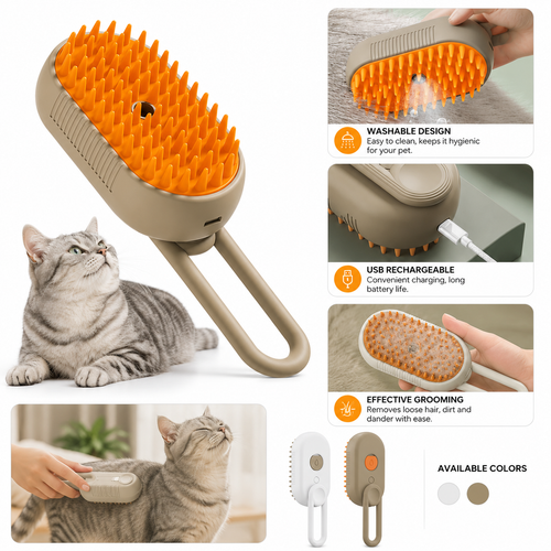 3-in-1 Electric Steam Pet Grooming Brush